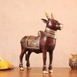 Brass Standing Nandi Statue | 16" x 15" x 4" | 9.3 kg | Vintage Antique Red Tone | Traditional Hindu Temple Bull Sculpture | Sacred Art | Jaipurio